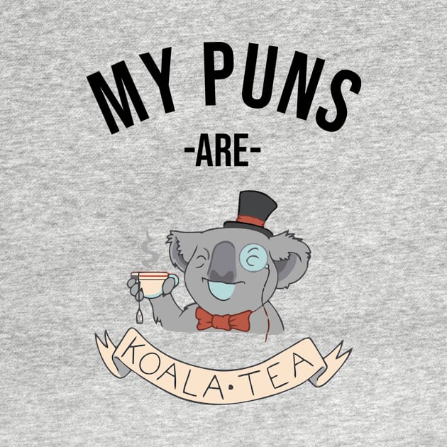 my puns are koala tea black by Typography Dose